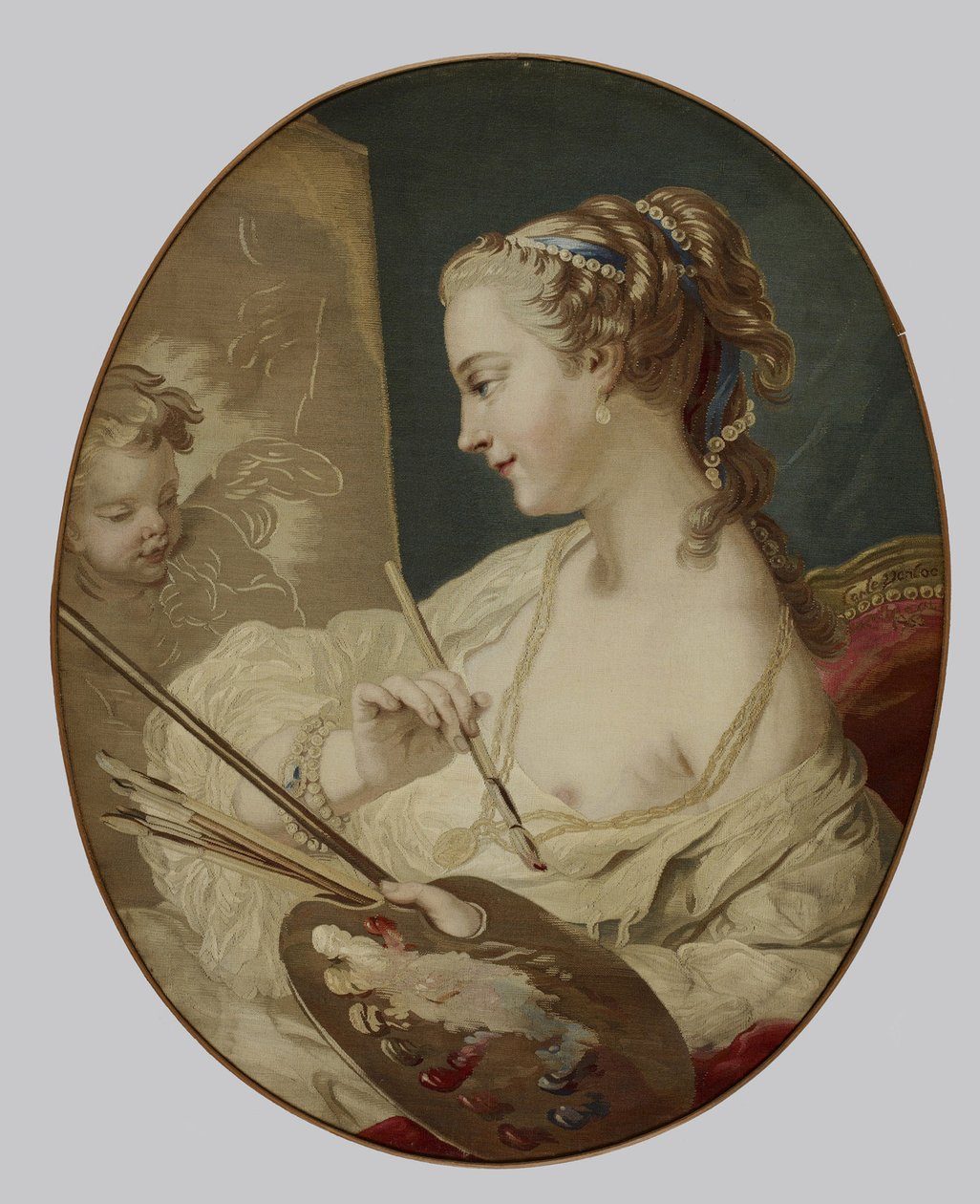 Resmi Temsil Eden Bir Kadın Alegorik Figürü, 1763 (pamuk sargı üzerine ipek) by Carle van after Loo