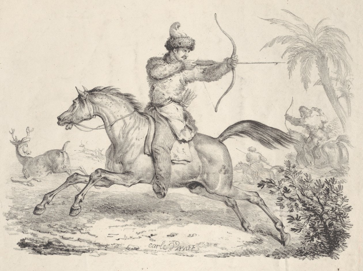 Atlı Geyik Avında Kazaklar, 1821-36. by Carle Vernet
