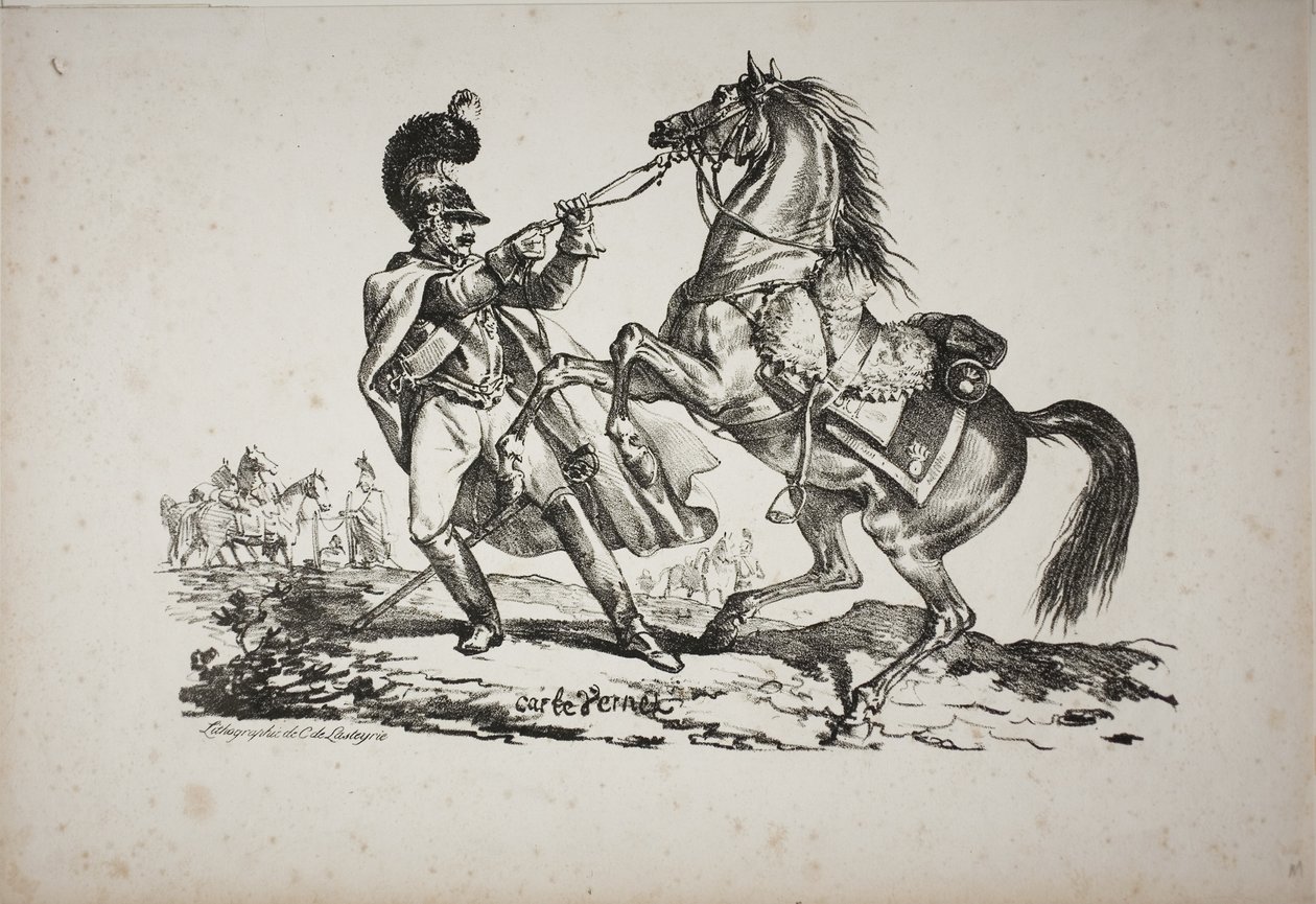 Ayaklı Cuirassier Yetiştirme Atını Geri Tutuyor by Carle Vernet