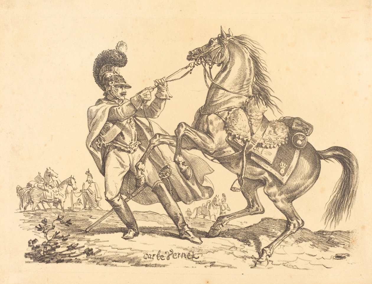 Büyüyen atını tutan Cuirassier by Carle Vernet