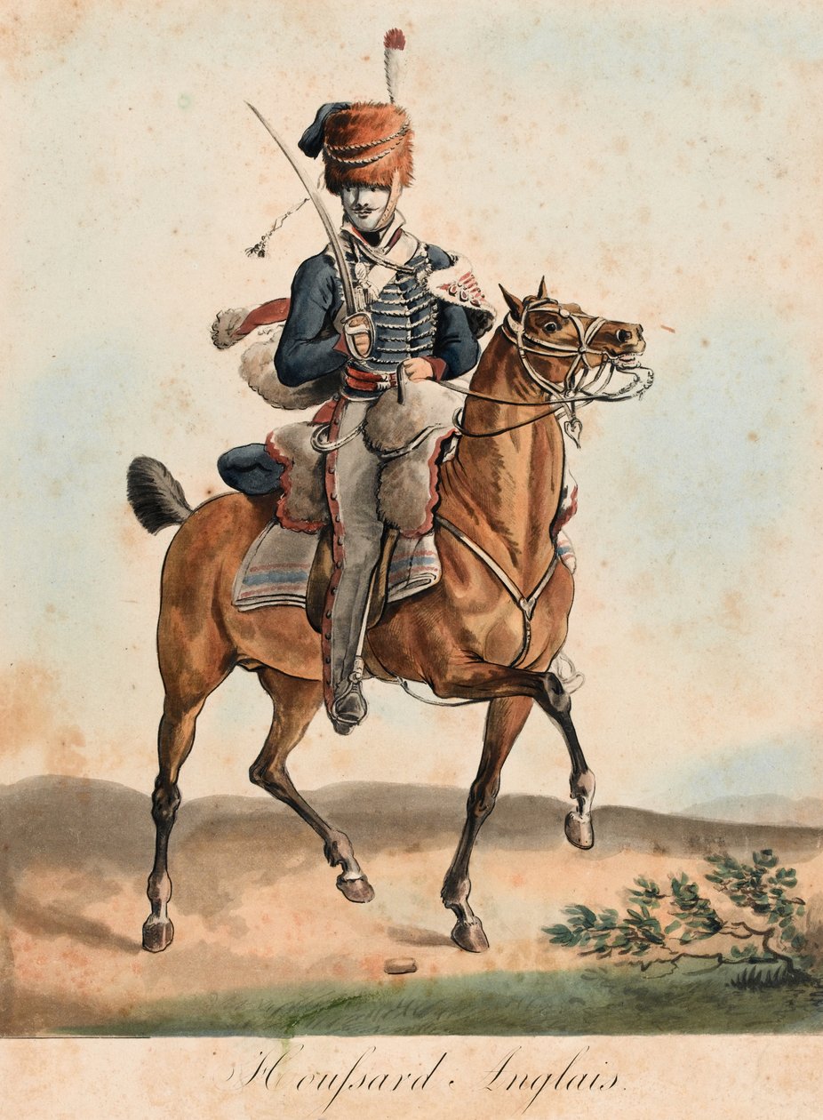İngiliz Hussar, c.1815 (aquatint, renkli) by Carle Vernet