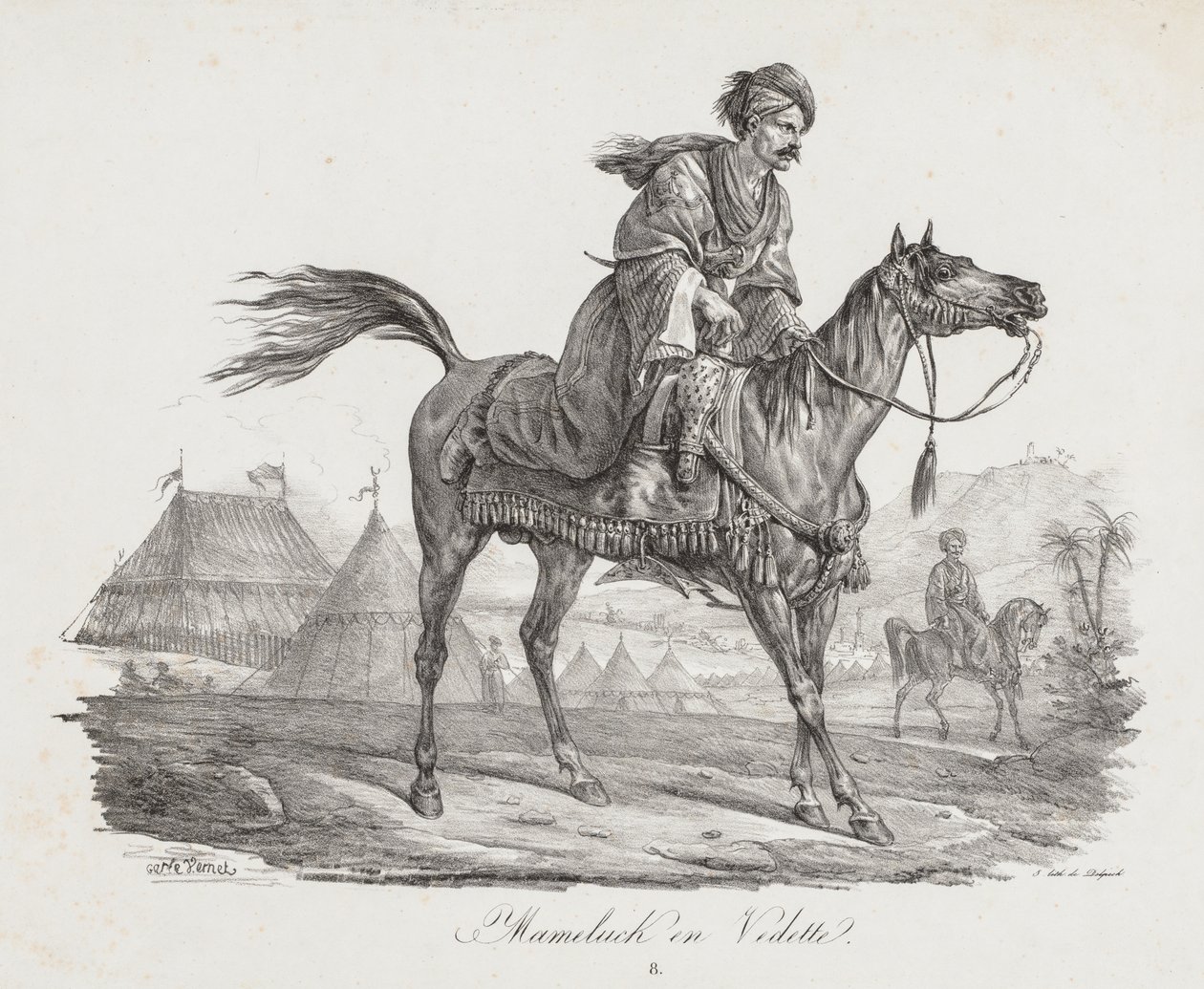 Büyük Atlar Takımı: Mounted Mameucke, c. 1818. by Carle Vernet