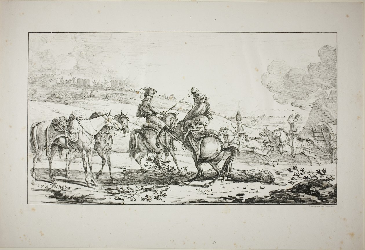 Aynı Anda Üç Atlı Atlı Topçu by Carle Vernet