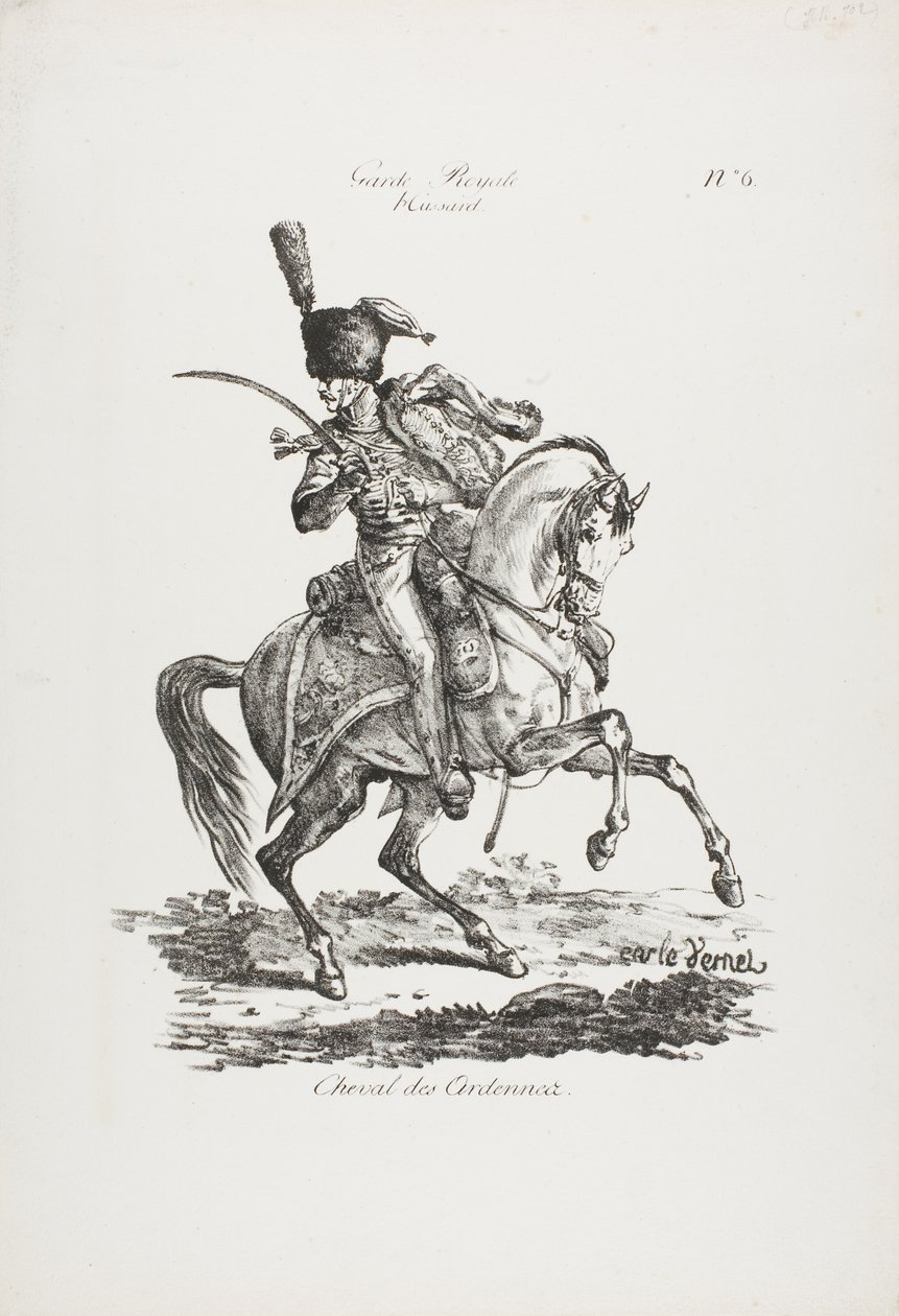 Kraliyet Muhafızları, Atlı Hussard ve At No. 6 by Carle Vernet