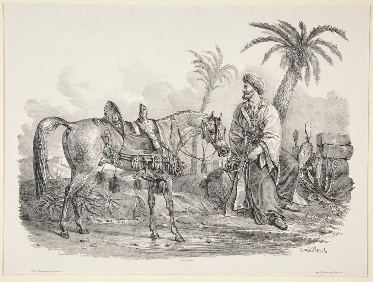 Bir Arap Atının Dizginini Tutarak Oturan Arap by Carle Vernet