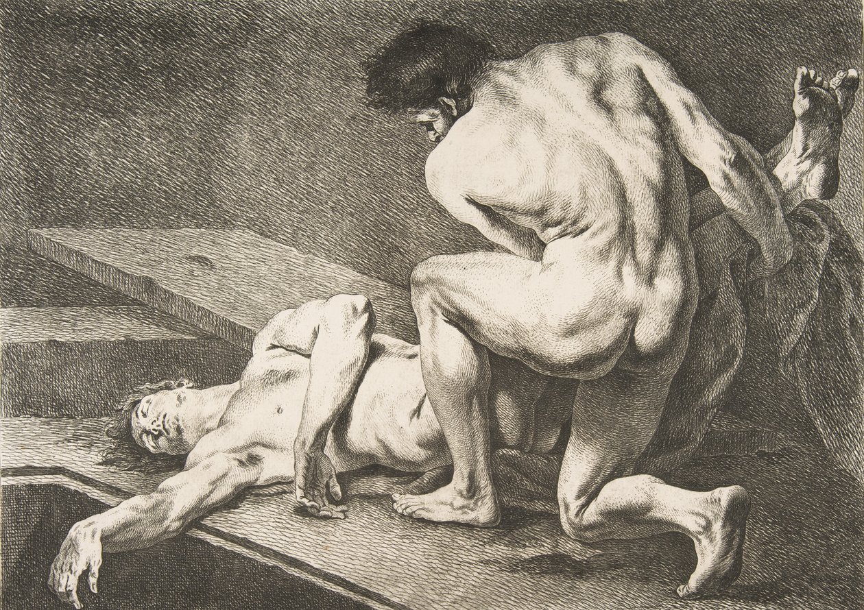 Bir Akademi: Başka Bir Adamın Bacaklarını Kaldıran Bir Adam, 1742-43. by Carle van Loo