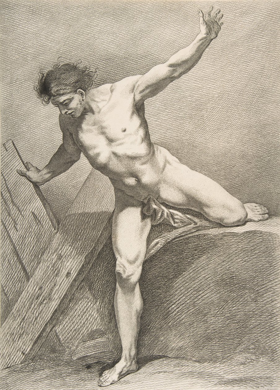 Bir Akademi: Bir Tahtaya Yaslanmış Uzun Adımlı Adam, 1742-43. by Carle van Loo
