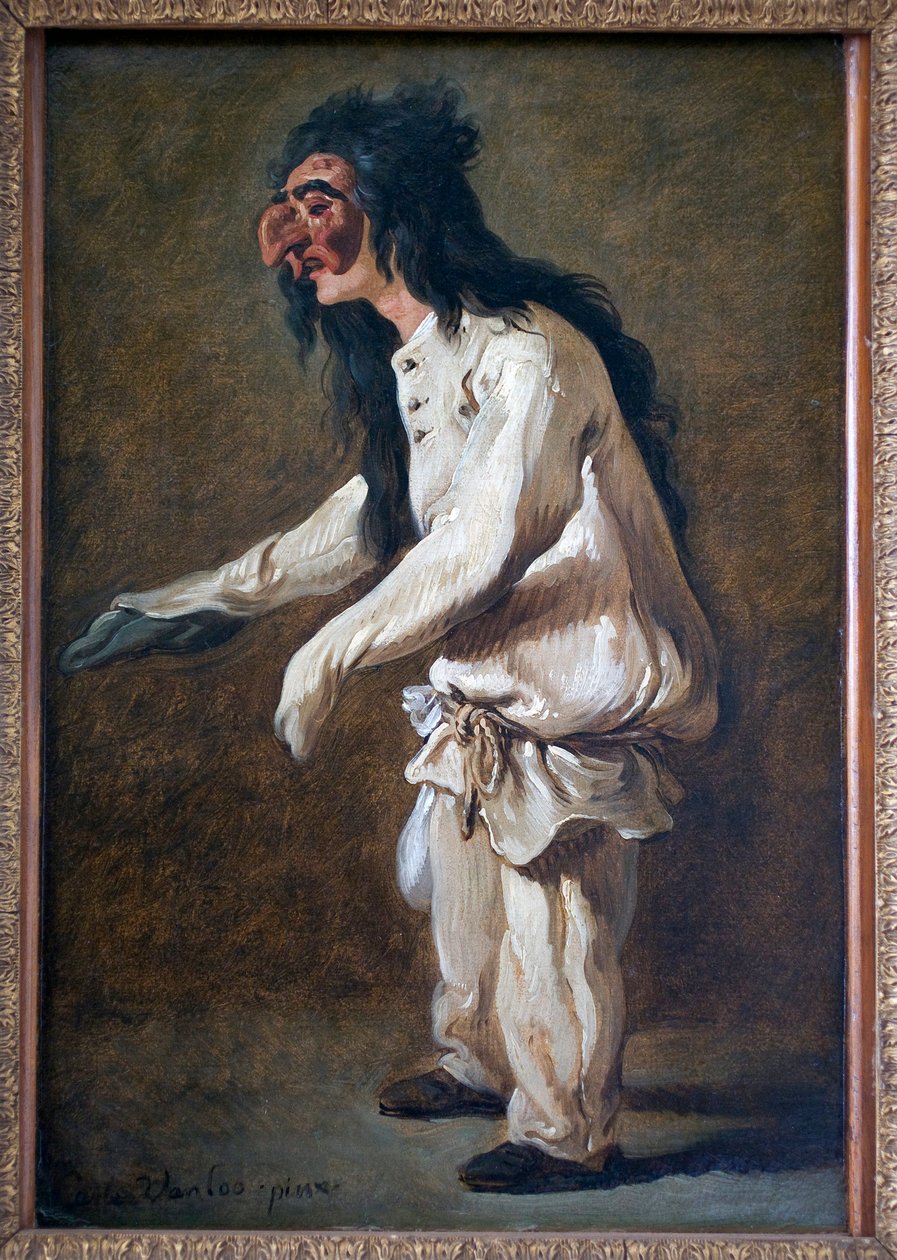 Polichinella (Pulcinella). Carle Van Loo (1705-1765), Tuval Üzerine Yağlıboya Tablo by Carle van Loo