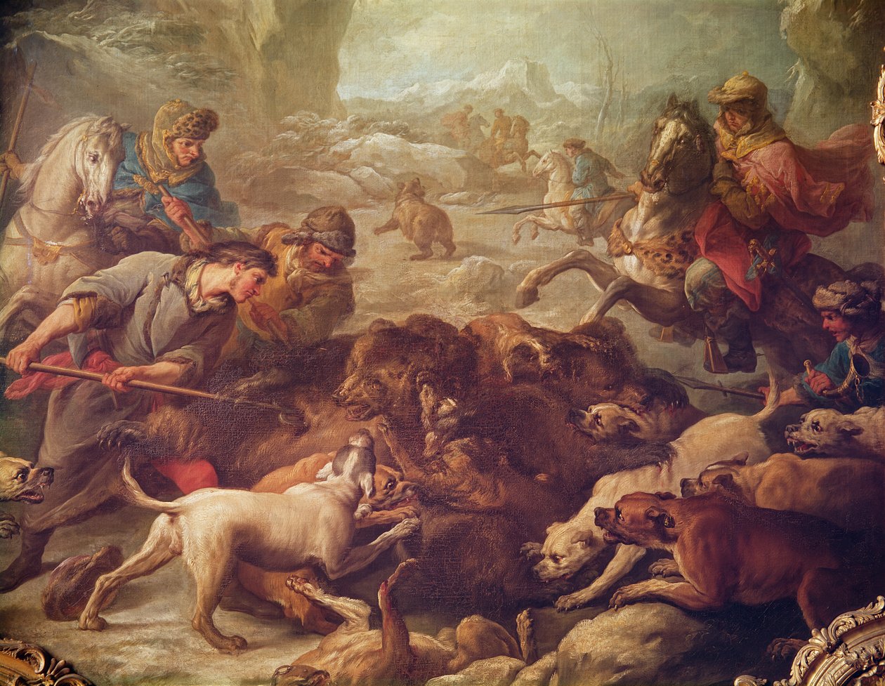 Ayı Avı (tuval üzerine yağlı boya) by Carle van Loo
