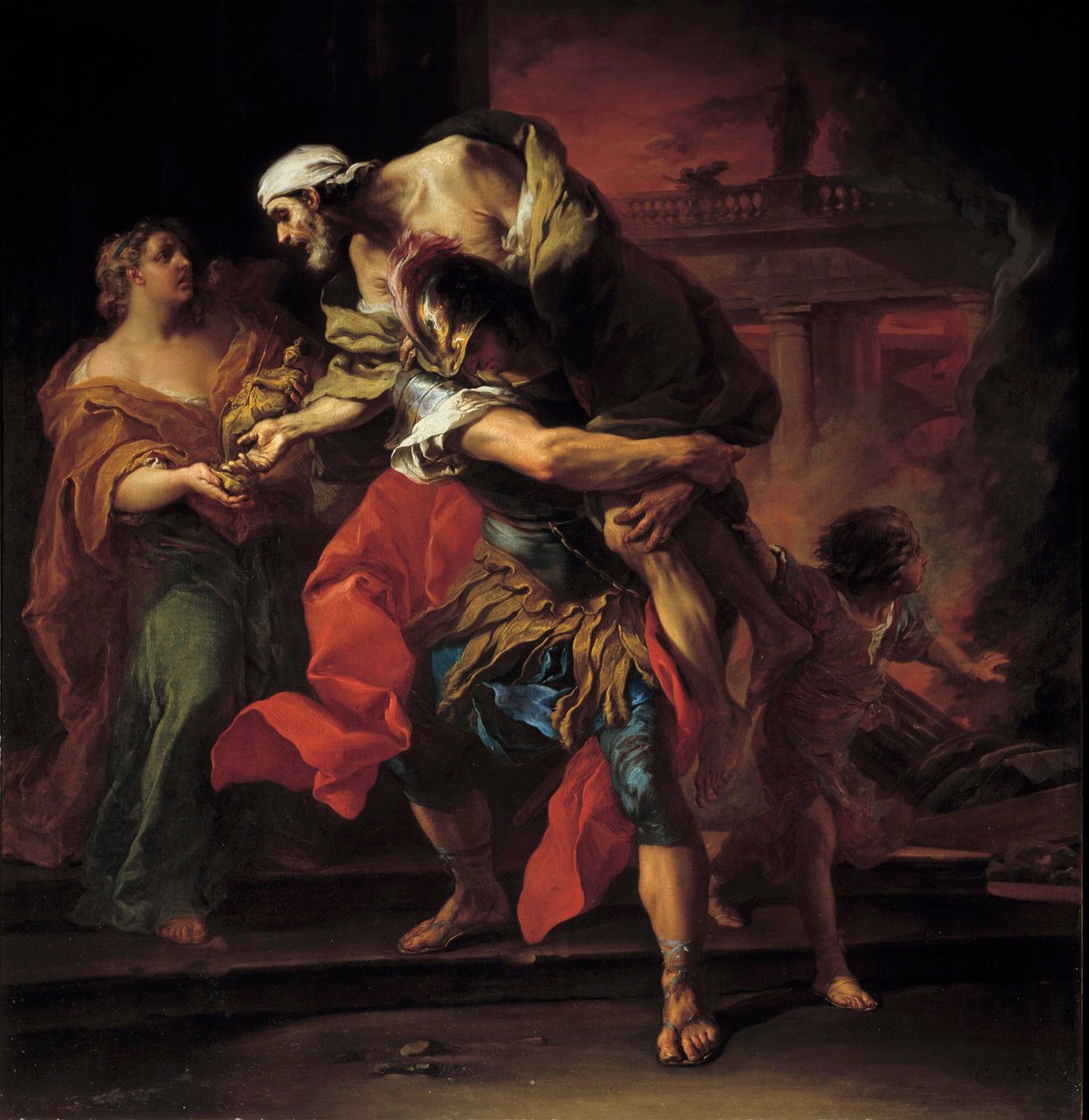 Truva Savaşı: “” Enee portant Anchise”” Charles Andre (ou Carle) van Loo (1705-1765) Sun tarafından tablo. 1,1x1,05 m by Carle van Loo