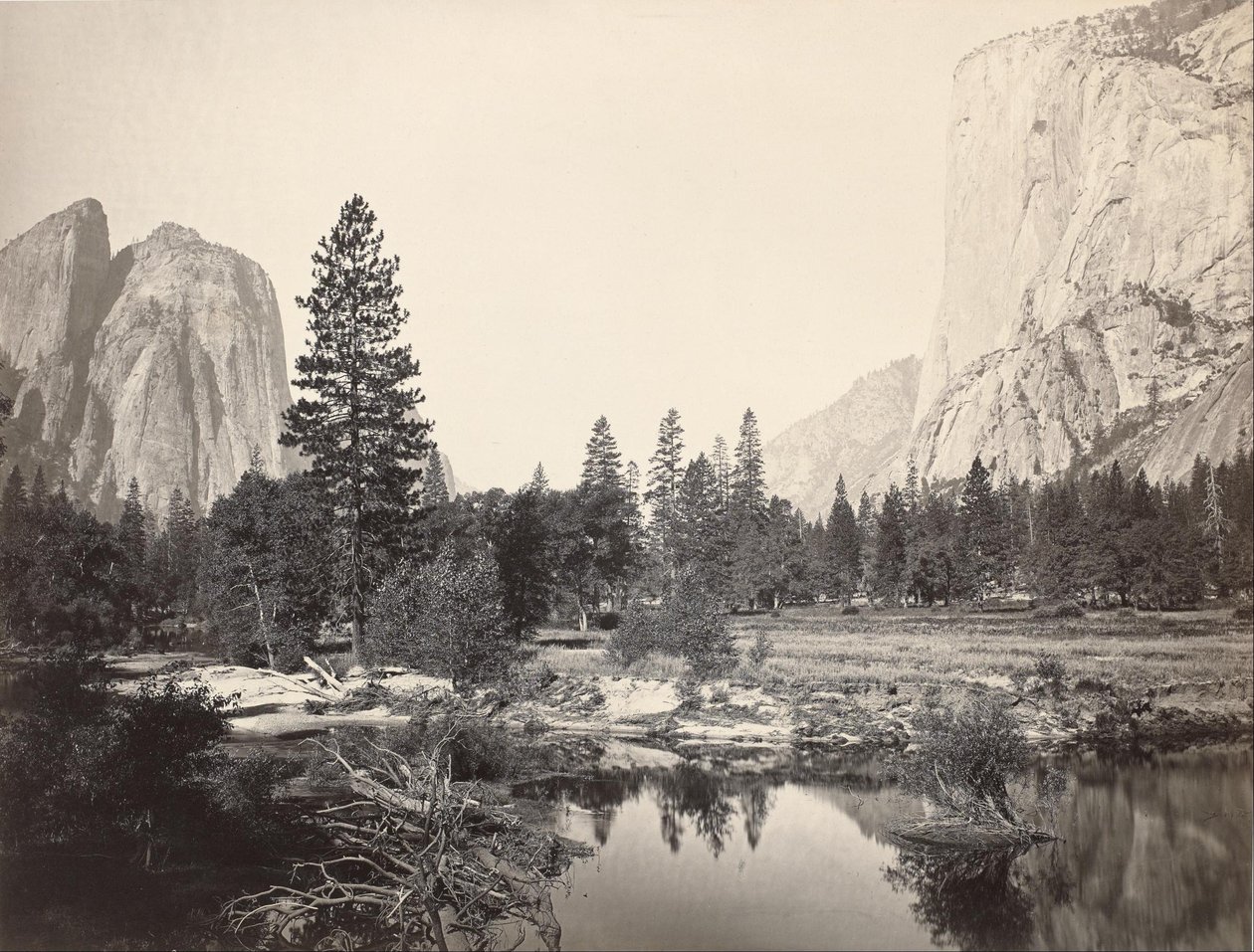 Vadiden Aşağı, Yosemite, Katedral Kayaları, El Capitan, Yosemite by Carleton E. Watkins
