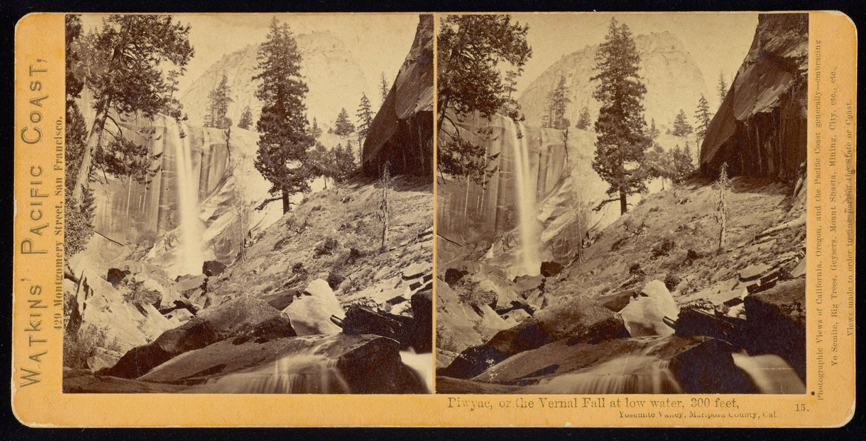 Piwyac veya Vernal Fall, 300 fit, Yosemite Vadisi, Mariposa County, Cal. by Carleton E. Watkins