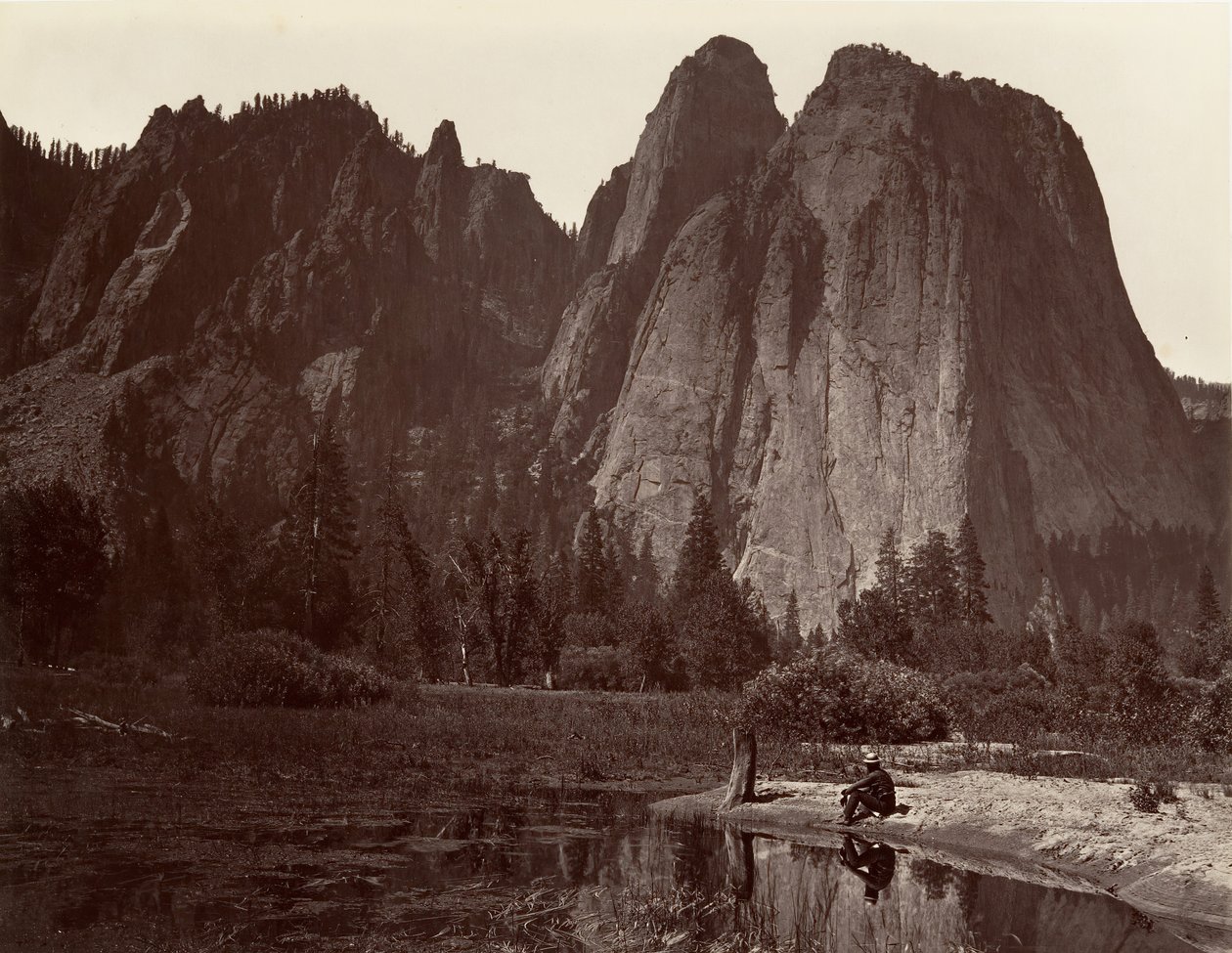 Katedral Kayaları, Yosemite, yak. 1872, basılmış yaklaşık. 1876. by Carleton E. Watkins.