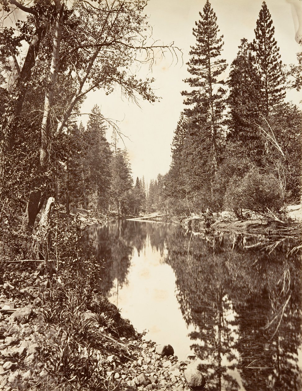 Merced Nehri, Yosemite, yak. 1872, basılmış yaklaşık. 1876. by Carleton E. Watkins.