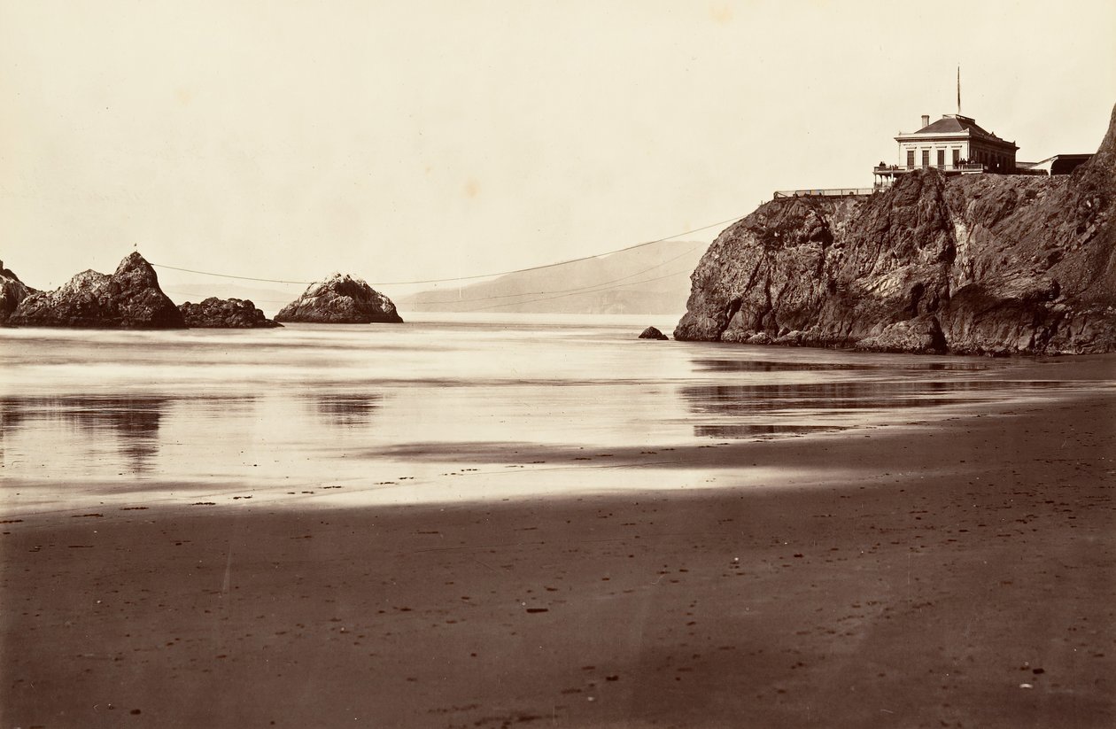 Cliff House ve Seal Rock, 1868-69, yaklaşık olarak basılmıştır. 1876. by Carleton Emmons Watkins