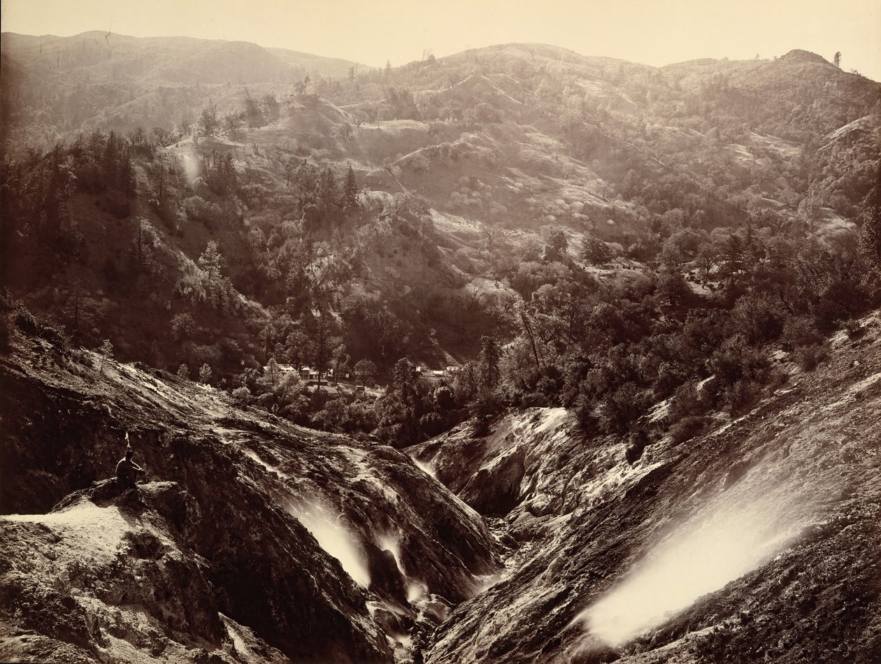 Şeytan Kanyonu, Gayzerler, Aşağıya Bakmak, 1868-70. by Carleton Emmons Watkins