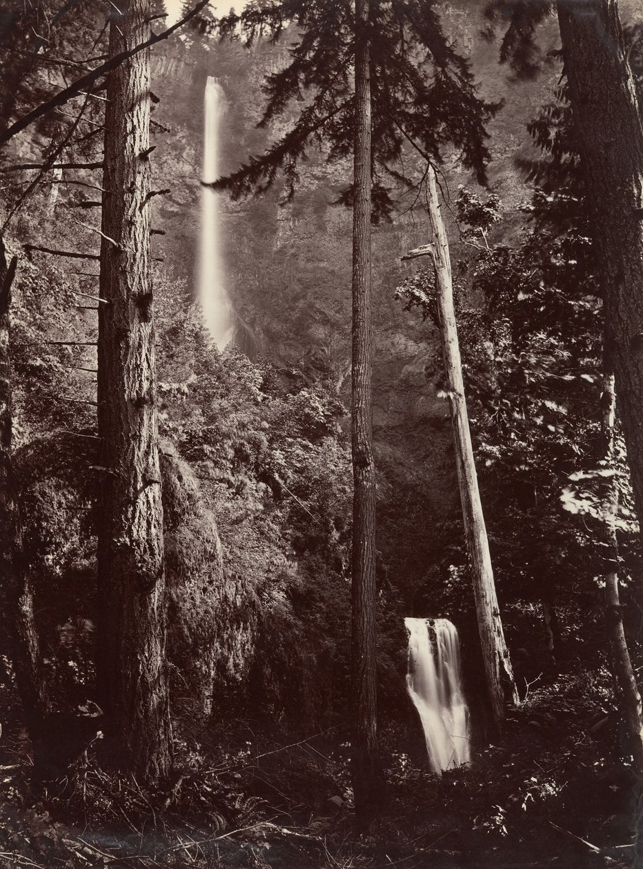 Multnomah Falls, Oregon, 1867, daha sonra basıldı. by Carleton Emmons Watkins