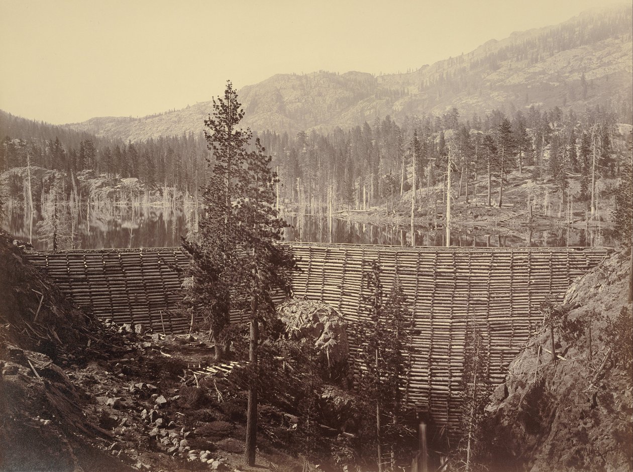 Baraj ve Göl, Nevada County, Yakın Görünüm by Carleton Watkins