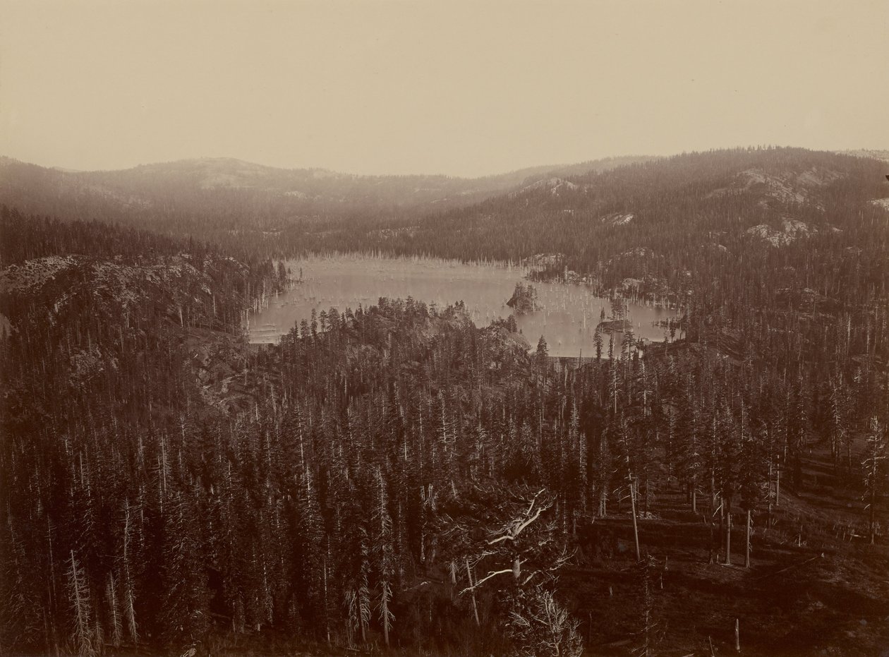 Barajlar ve Göl, Nevada County, Uzak Görünüm by Carleton Watkins