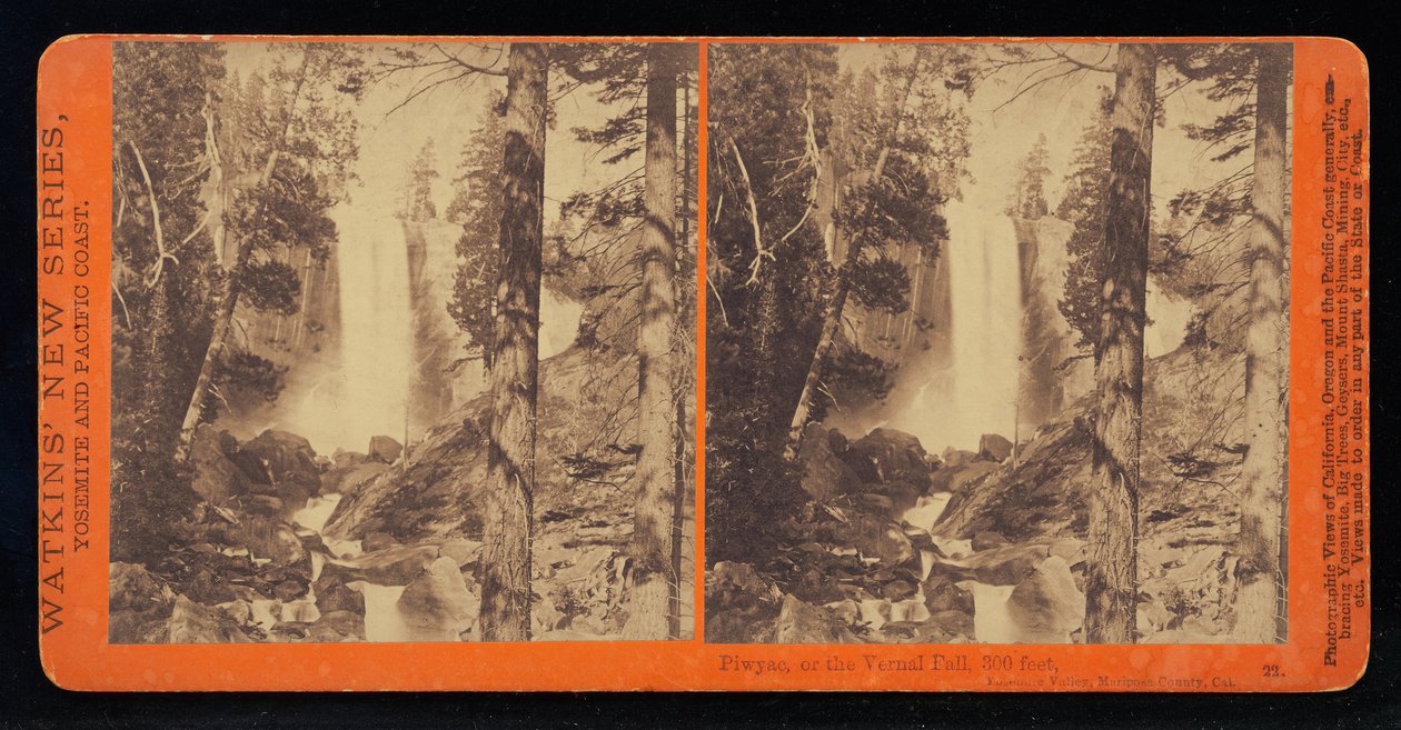 Piwyac veya Vernal Fall, düşük su, 300 fit, Yosemite Vadisi, Mariposa County, Cal by Carleton Watkins