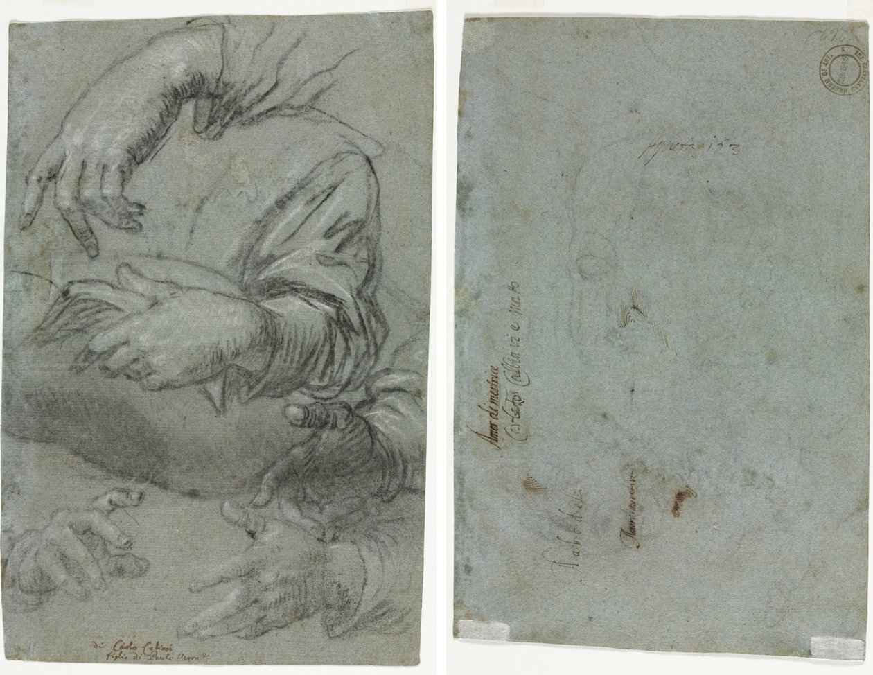 El Çalışmaları (rekto); Bir Çocuğun Kafasının Kroki (verso) by Carletto Caliari