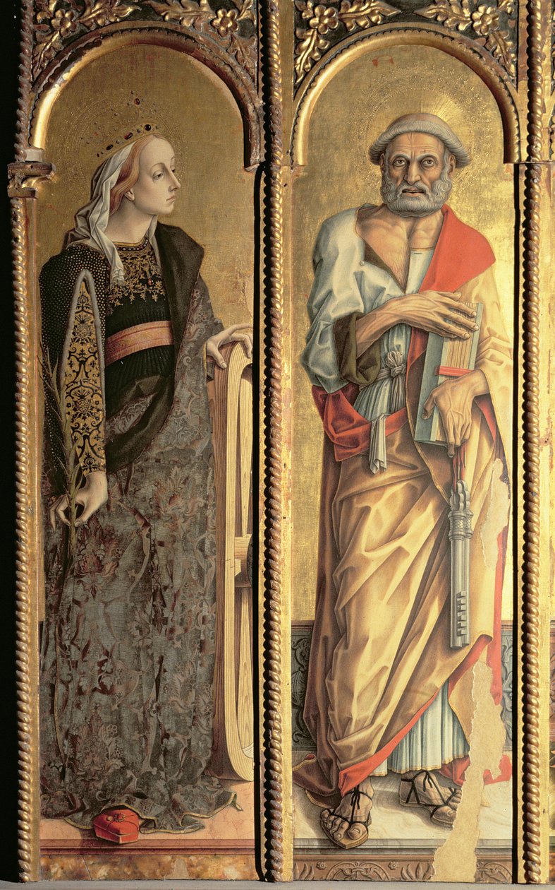 İskenderiyeli St. Catherine ve St. Peter, Santa Lucia üçlüsünden detay (panelde tempera) by Carlo Crivelli