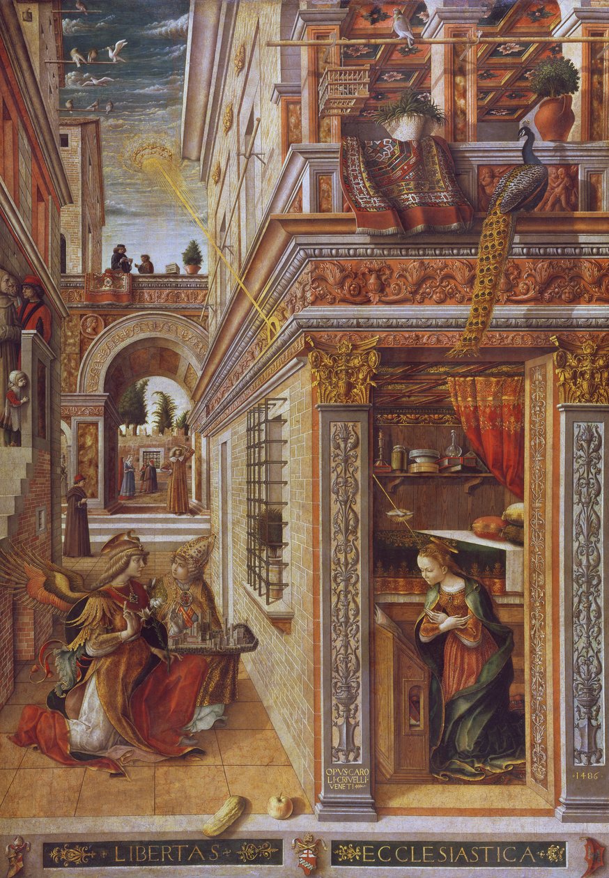 Aziz Emidius ile Müjde, 1486 (tuval üzerine tempera ve yağlı boya) (detay için bkz. 72635) by Carlo Crivelli