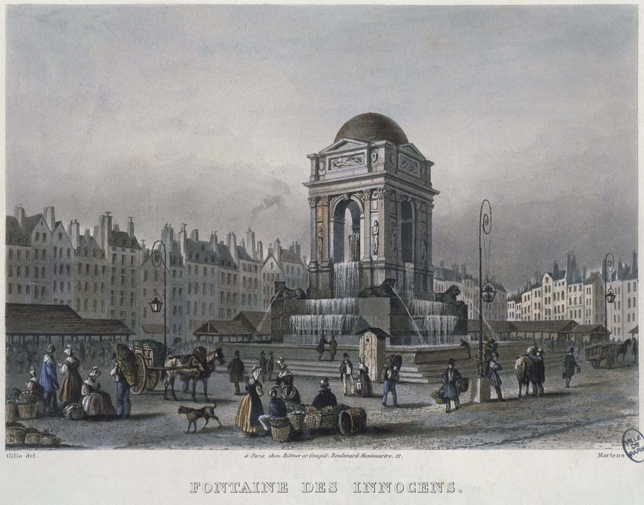 Masumlar Çeşmesi, Paris, Frederic Martens (1809-75) 1832 (renkli gravür) tarafından gravür by Carlo Gilio