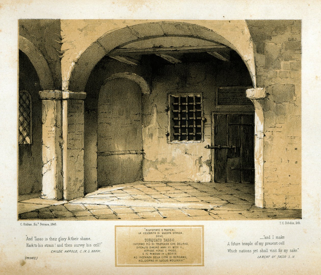 Memorial to Torquato Tasso, engraved by T.C. Dibdin after a 1846 painting  by Carlo Grubacs