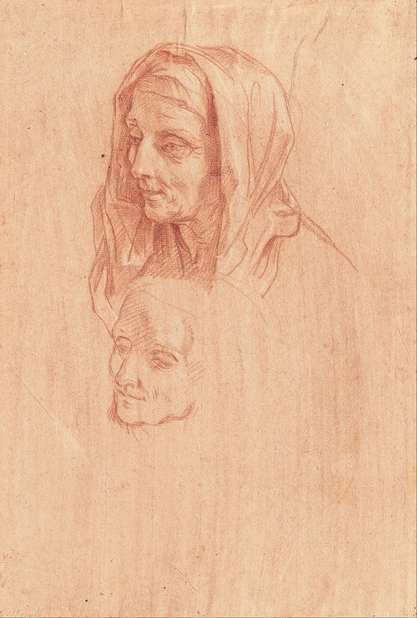 Yaşlı Bir Kadının Başı İçin İki Çalışma by Carlo Maratta or Maratti