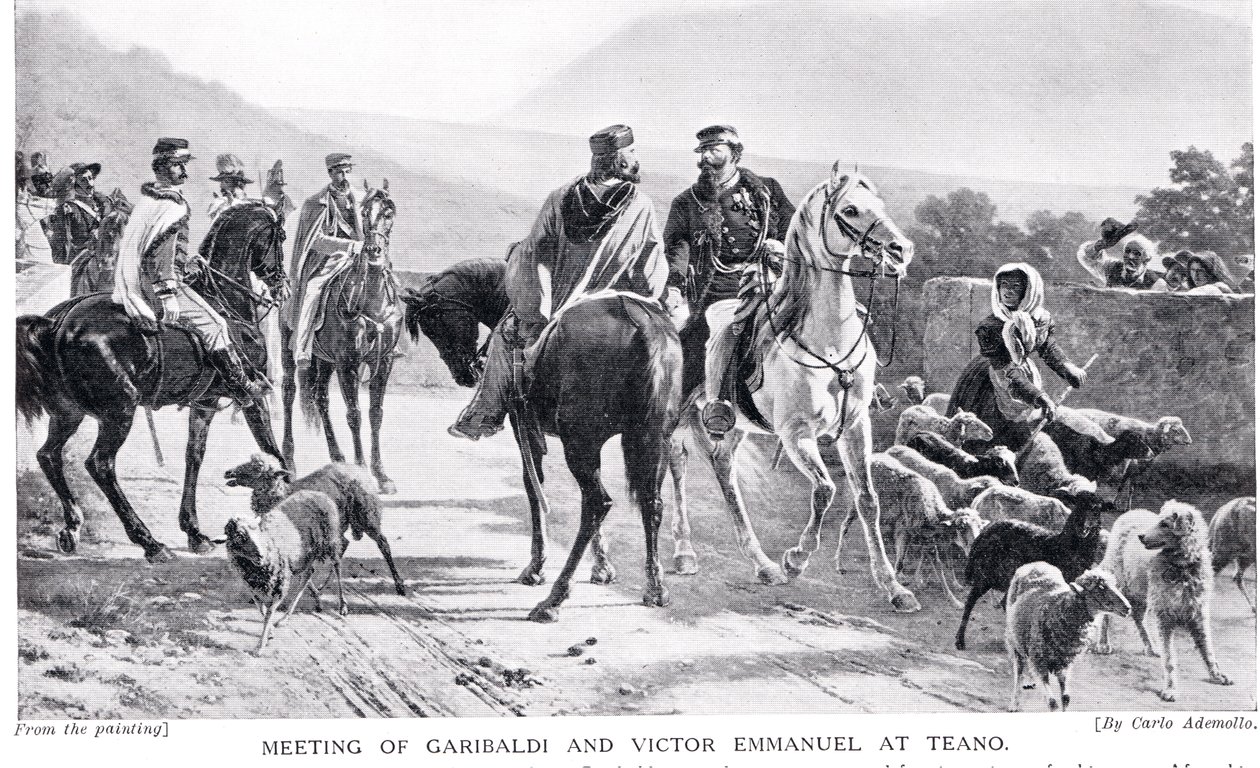 Garibaldi ve Victor Emmanuel'in Teano'da buluşması, 'Hutchinson's History of the Nations'dan bir örnek by Carlo Ademollo