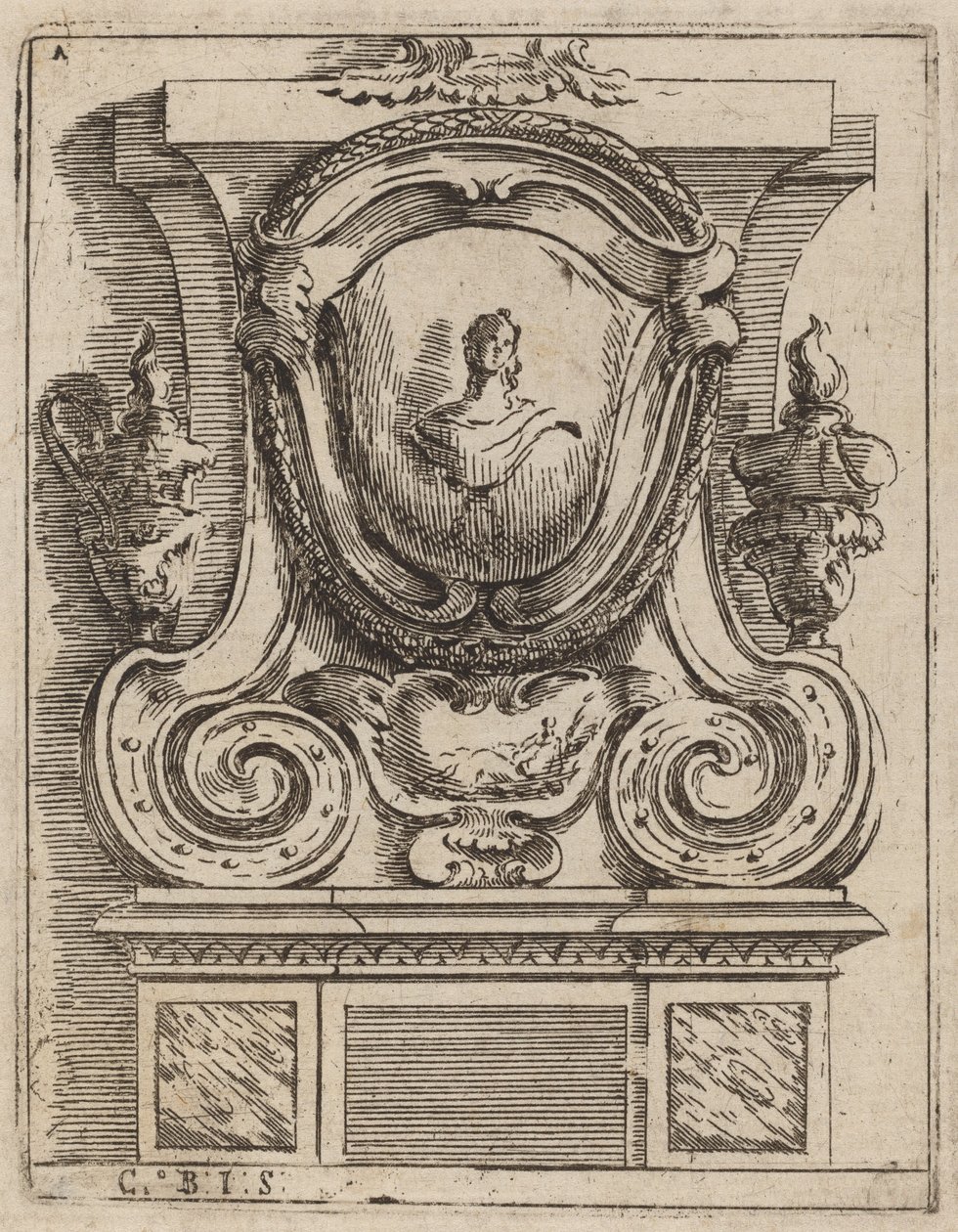 Büst ve İki Lambalı Mimari Motif by Carlo Antonio Buffagnotti