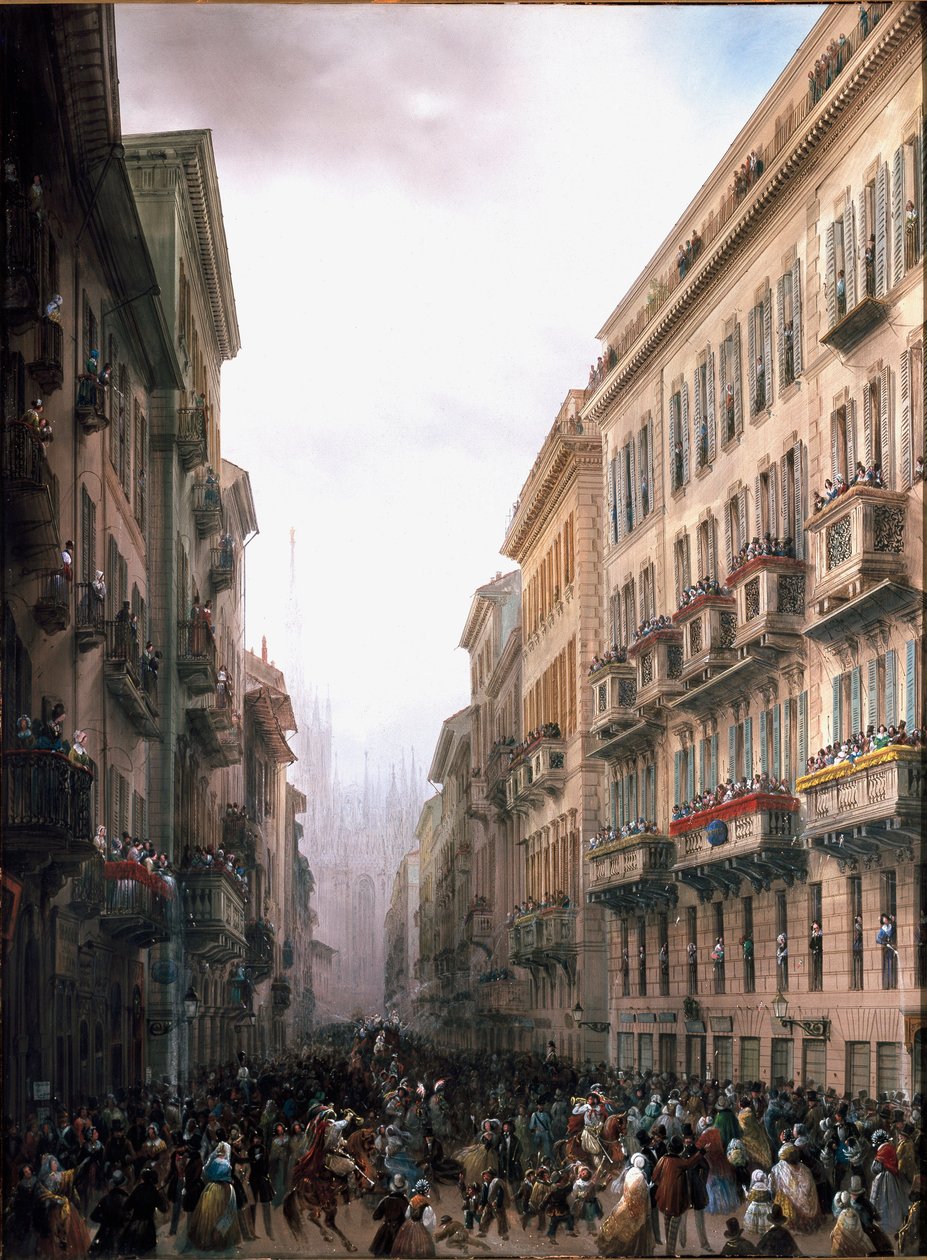 Milano caddesindeki karnaval (tuval üzerine yağlı boya, 1847 dolayları) by Carlo Bossoli