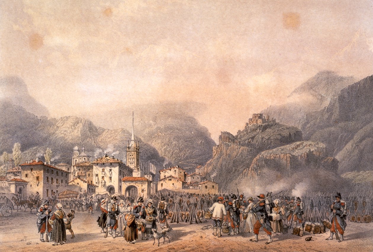 1859'da Susa'daki Fransız kampı, Carlo Bossoli (1815-1884), gravür. İkinci Bağımsızlık Savaşı, İtalya 19. yüzyıl. by Carlo Bossoli