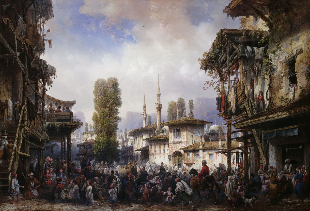 Tatarlar Meydanı, Bahçeka, 1854 by Carlo Bossoli