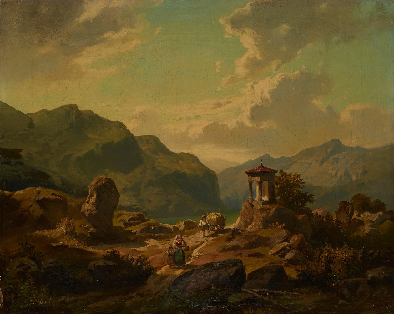 Bir göl ile dağ manzarası by Carlo Brioschi