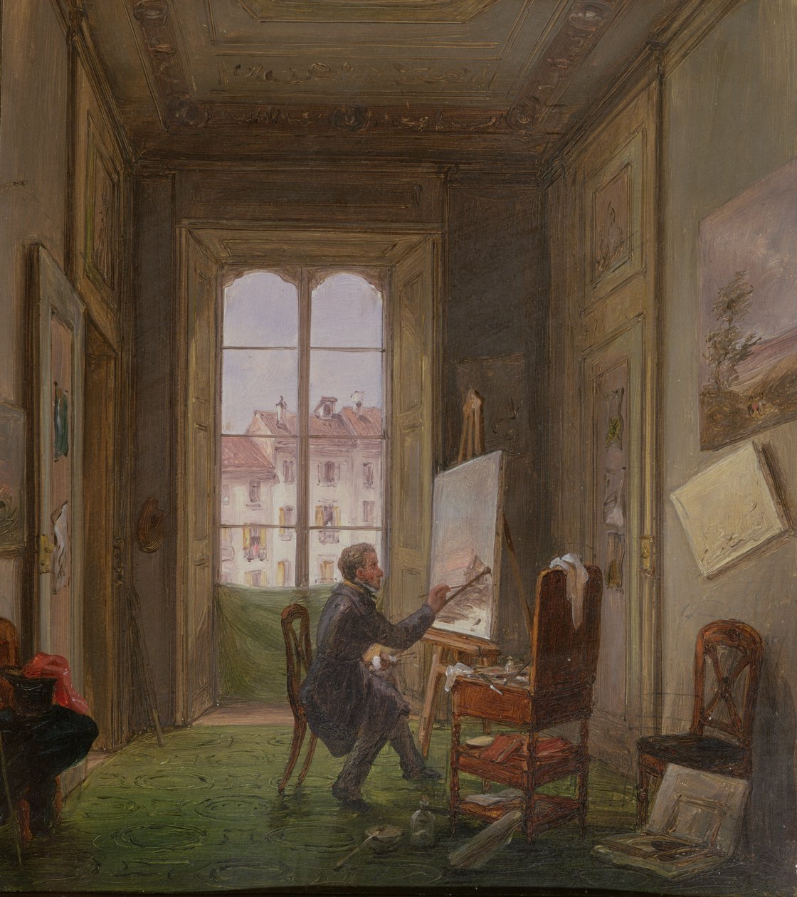 Ressam Giuseppe Canella, stüdyosunda bir tuval üzerinde çalışırken, 1830 dolayları by Carlo Canella