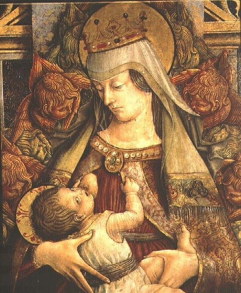 Madonna Çocuğunu Emziriyor, detay (panelde öfke) by Carlo Crivelli