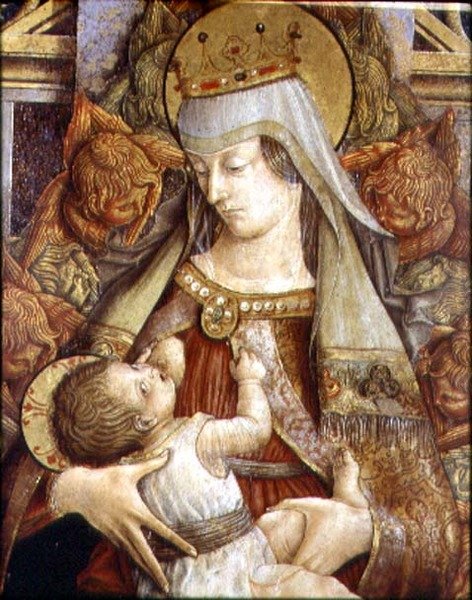 Madonna Mesih Çocuğunu Emerken (panelde yağlı boya) by Carlo Crivelli