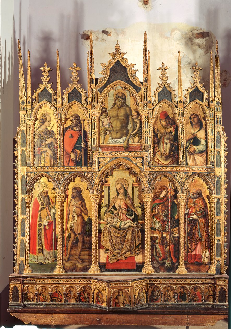 Azizler ile Madonna ve Çocuk, poliptik (panelde mizaç) by Carlo Crivelli