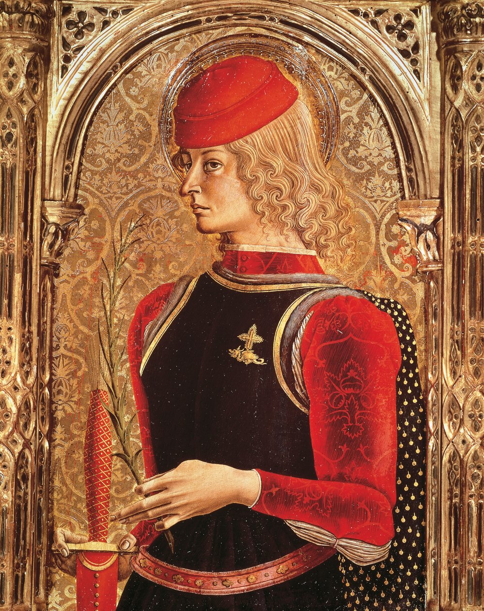Altarpiece'in detayı olan St George'un Carlo Crivelli tarafından temsili (yaklaşık 1430-1493). Ayin Şapeli, Ascoli Piceno Katedrali, Marche. by Carlo Crivelli
