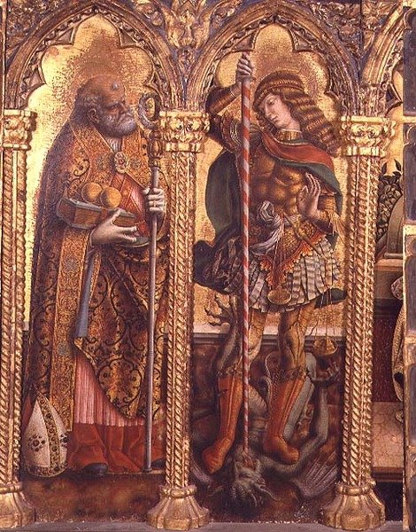 St. Nicholas ve St. Michael, San Martino poliptiğinden detay (panelde tempera) (bkz. 76669) by Carlo Crivelli