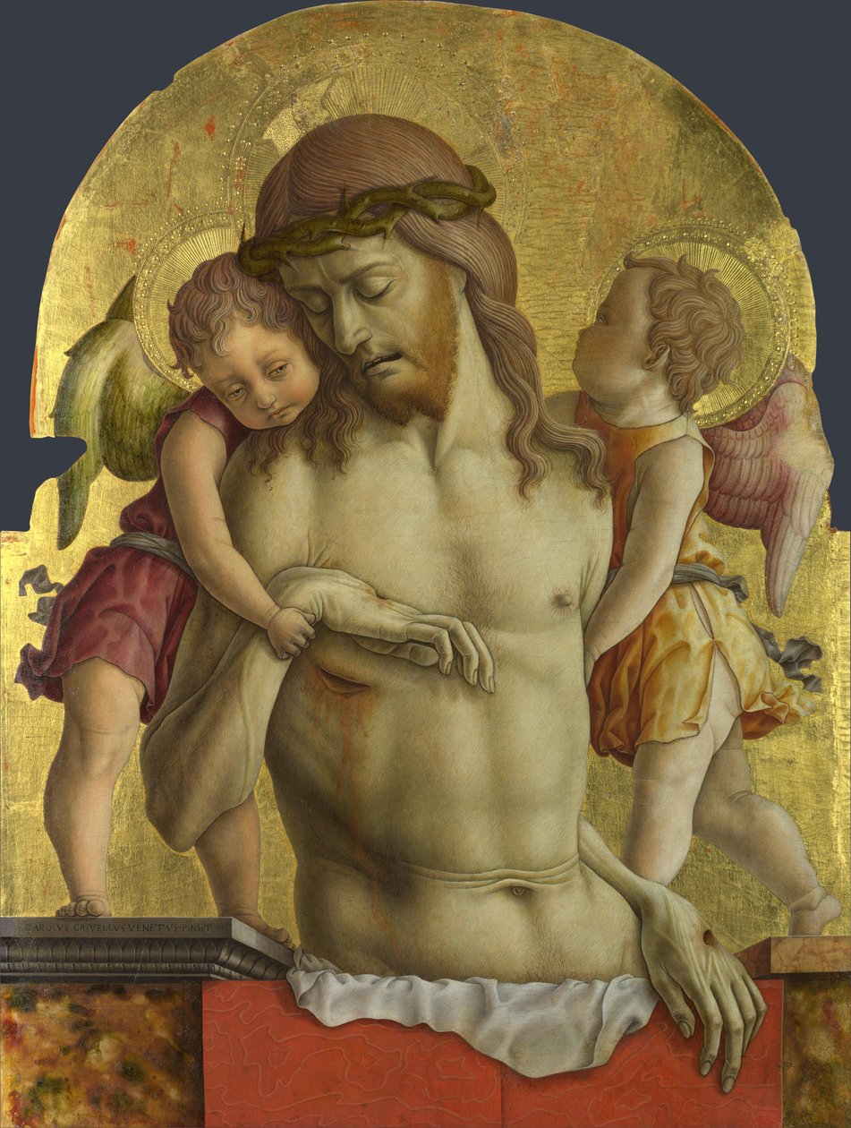 İki Melek tarafından desteklenen Ölü İsa by Carlo Crivelli