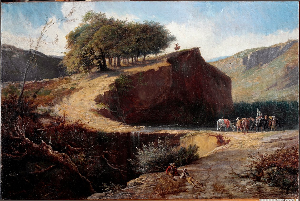 İtalyan manzarasında avcılar (tuval üzerine yağlı boya by Carlo Felice Biscarra
