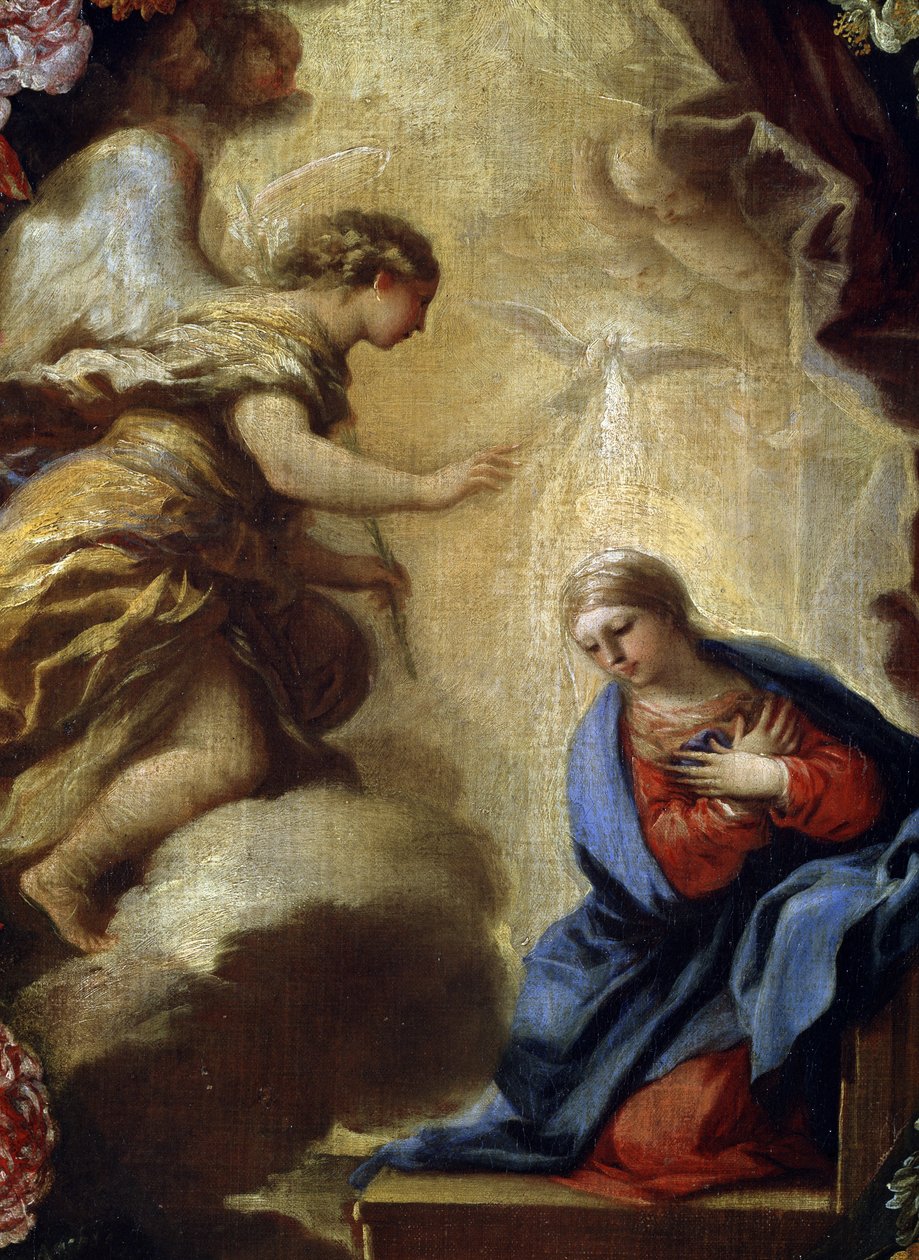 ""Çiçeklerle Müjde"" Carlo Maratta (1625-1713) Tablosu Detay. Mikalojus Konstantinas Ciurlionis Güzel Sanatlar Müzesi, Kaunas, Litvanya by Carlo Maratta or Maratti