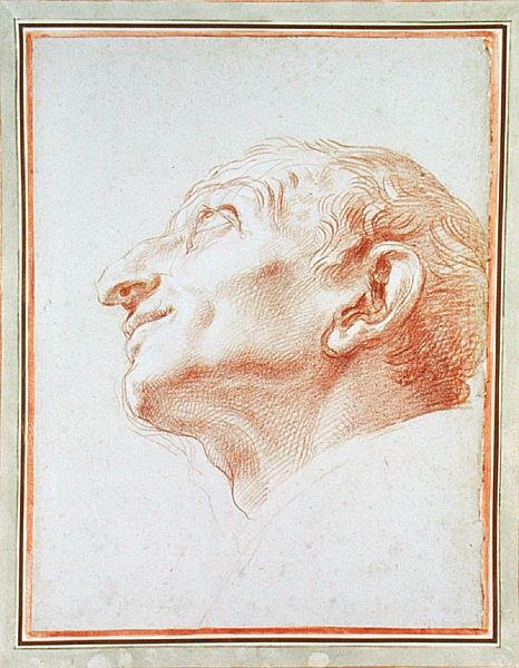 St. Charles Borromeo başkanı için çalışma (mavi kağıt üzerinde beyaz ile yükseltilmiş kırmızı tebeşir) by Carlo Maratta or Maratti