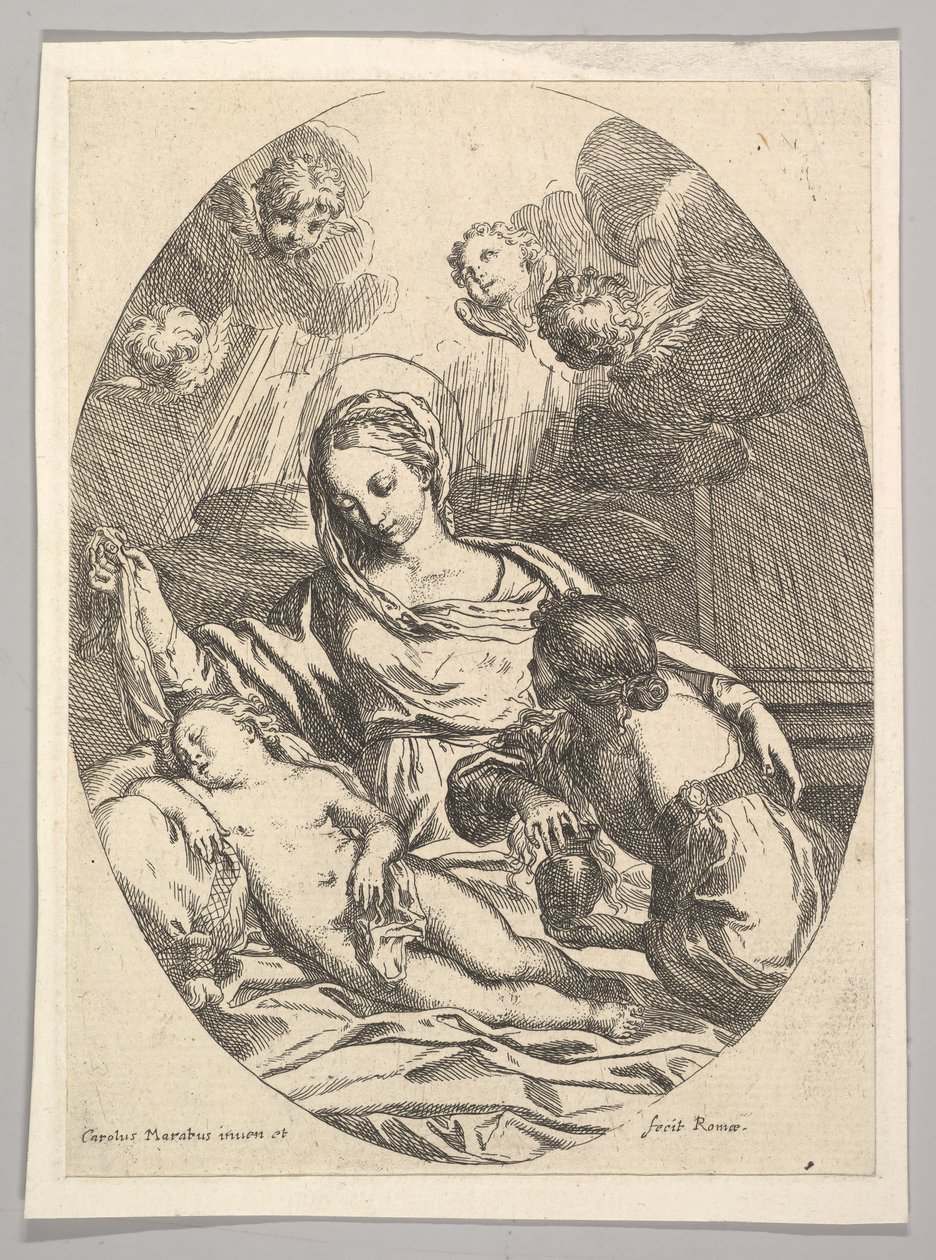 Meryem ve Magdalen ile Çocuk. by Carlo Maratta or Maratti
