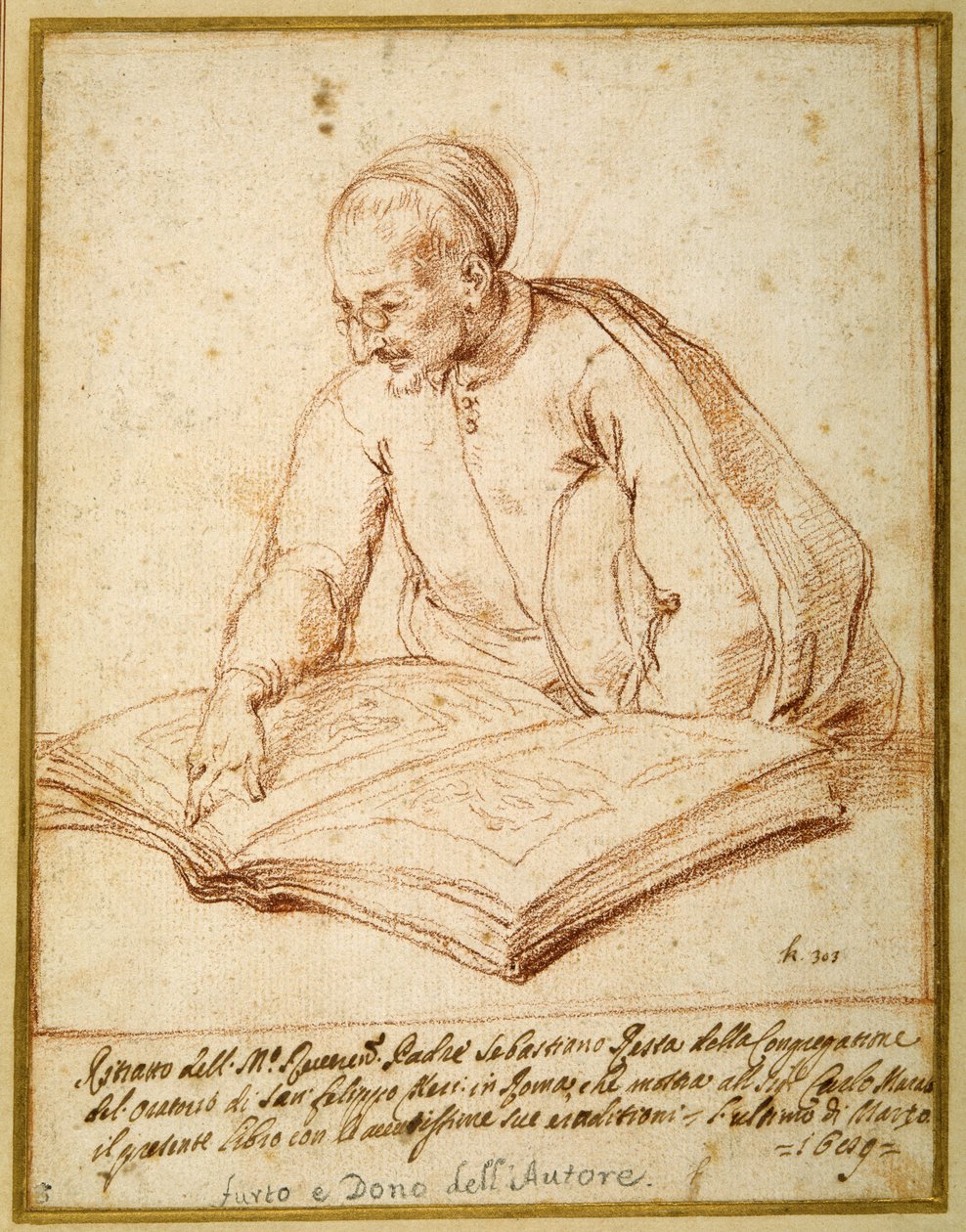 Padre Sebastiano Resta examining a folio of drawings (red chalk on paper) by Carlo Maratti