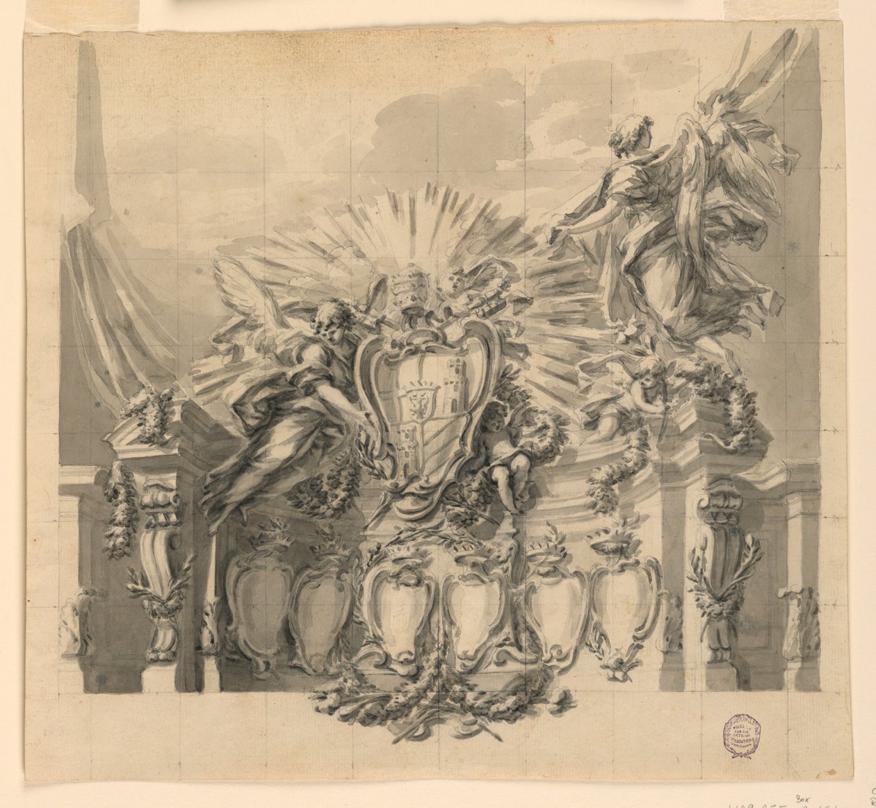 Giuseppe da Capertino ve Jeanne-Françoise de Chantal'ın Kanonizasyonu için Roma, St. Peter's cephesinin dekorasyonu için tasarım by Carlo Marchionni