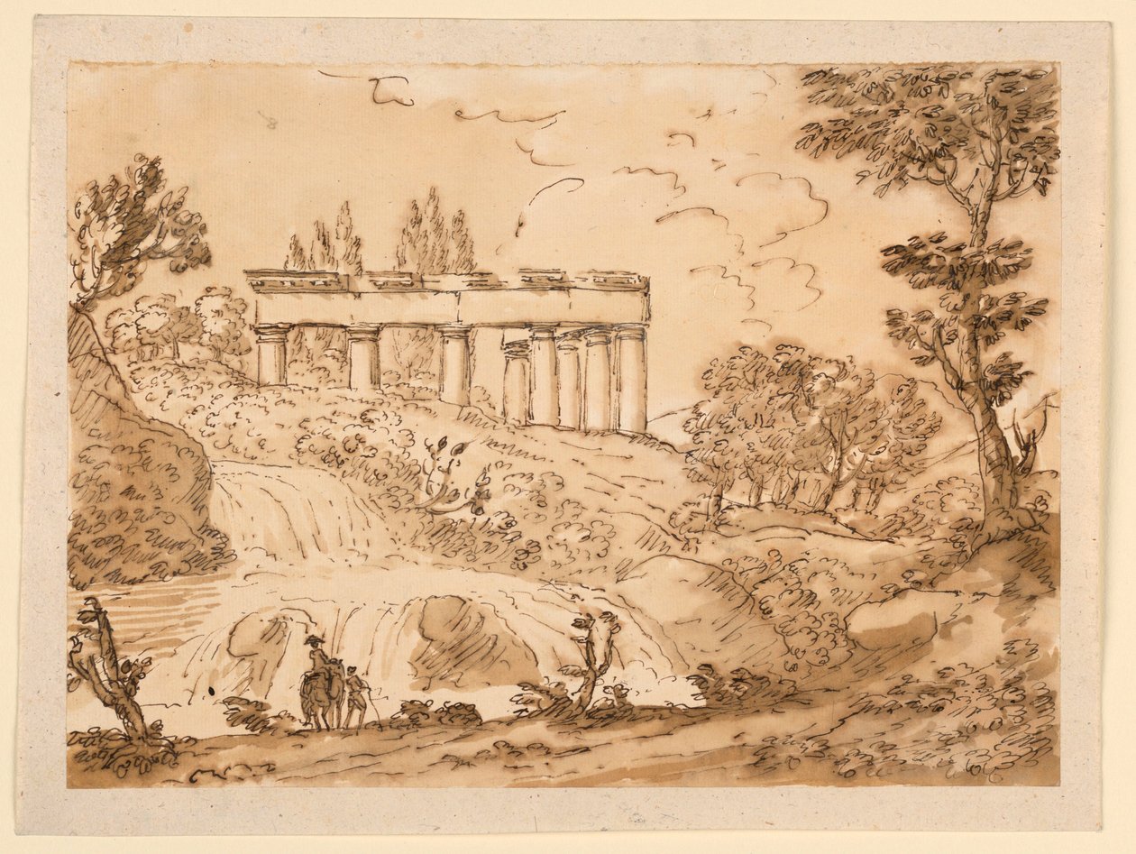 Çizim, Tapınak Kalıntıları ile Manzara, 1770-1786 by Carlo Marchionni